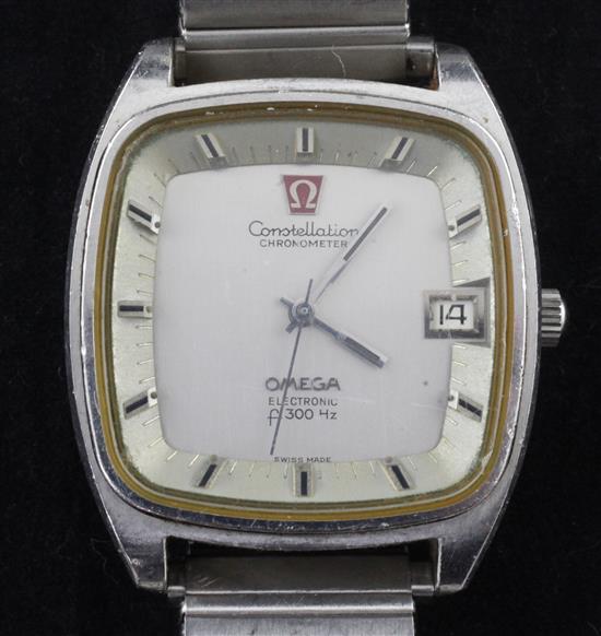 Gentlemans early 1970s stainless steel Omega Constellation Electronic F300 Hz wrist watch,